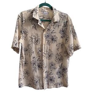 ZARA Regular Fit Floral Crinkle Shirt Men’s S - Cream & Navy